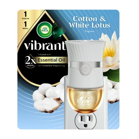 Air Wick Vibrant Plug-In Scented Oil Air Freshener Warmer Starter Kit, Cotton and White Lotus, 2 Piece