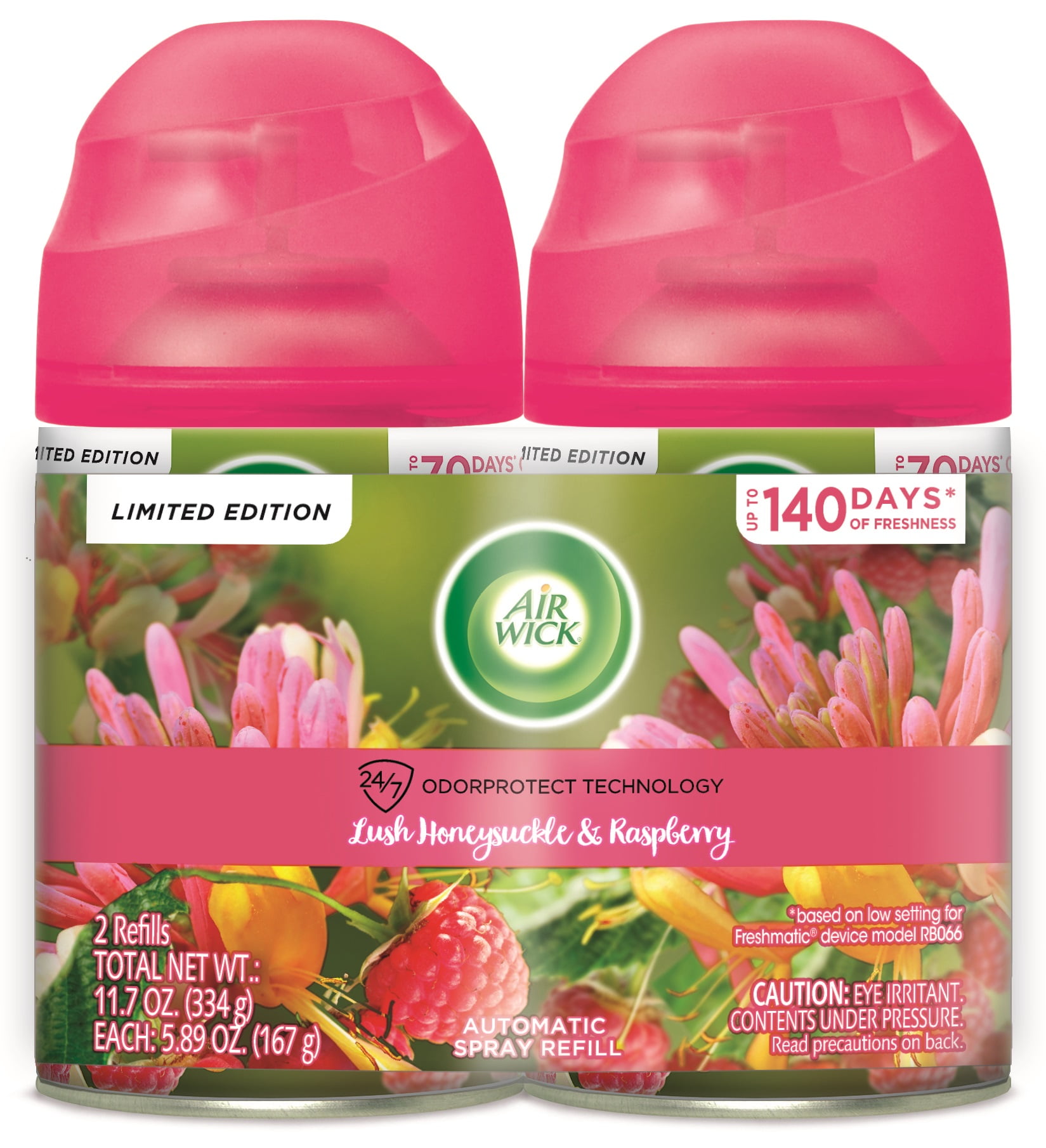 Air Wick Automatic Air Freshener Spray Refill, Lush Honeysuckle & Raspberry, Essential Oils, Odor Neutralization, Size: 5.89 Ounce Pack of 2