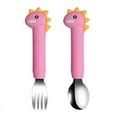 thumbnail image 1 of AWINNER Fork and Spoon Carnoon Set Baby Stainless Children Safe Utensil Set No BPA Spoons Flatware For Kids and Toddler - Long Pink, 1 of 8