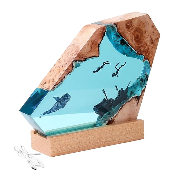 AWINQQY 6 in Bedside Lamp, Night Light Diving Lamp Made of Epoxy Resin, Desktop Art Decoration, LED Lights for Large Divers and Humpback Whales, Bedroom Lamp with USB Cable for Sea Lovers