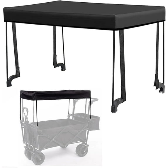Canopy for Wagon Attachment,Awning Canopy for Camping Trolley of Two-sided Folding,Sun Shade Cover with 10 poles and side walls to protect against rain and sun (Not including wagon)