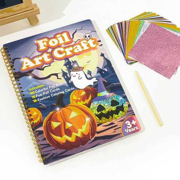 AWINQQY Halloween Crafts Games for Kids, Foil Arts Fun Halloween Cards, Foil Art Creative Activity Kits, Halloween Toys Gifts for Girls and Boys