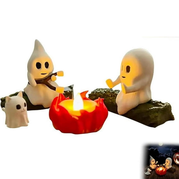 AWINQQY Halloween Ghost Campfire Flickering Night Light, Ghost Ornaments, Ghost Campfire Gathering Light, Halloween Desk Decoration(Cat)