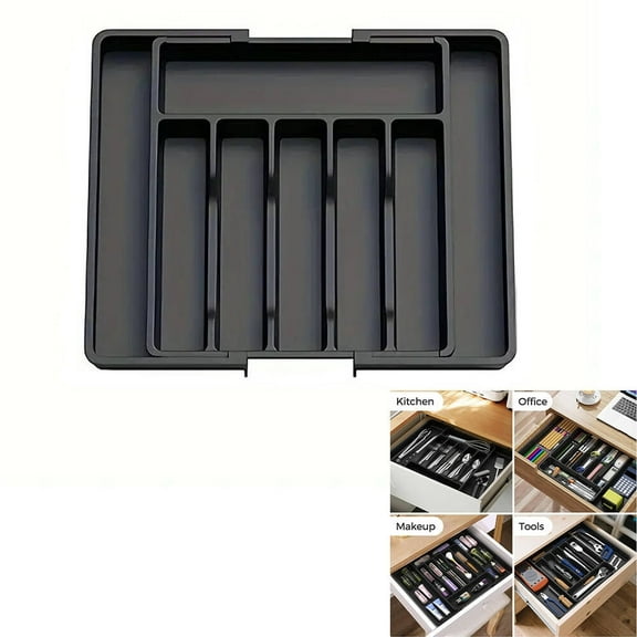AWINQQY Kitchen Large Silverware organizer, Expandable Kitchen Drawer Organizer, Adjustable Silverware Holder for Spoons Forks Knives(Black)