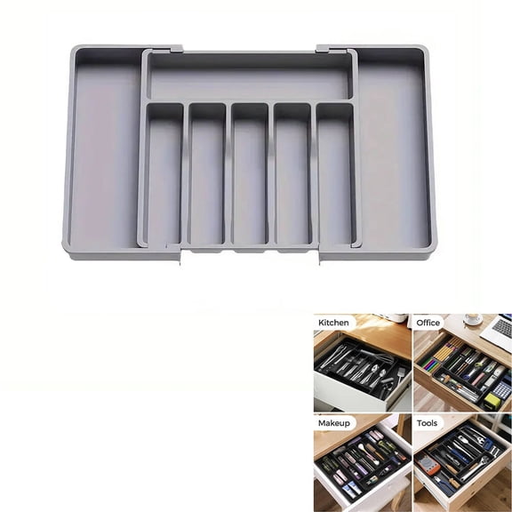 AWINQQY Kitchen Large Silverware organizer, Expandable Kitchen Drawer Organizer, Adjustable Silverware Holder for Spoons Forks Knives(Grey)