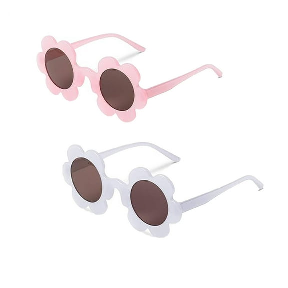 AWINQQY two Pairs 5.71 In Summer Adult Flower Sunglasses Glasses Round UV Protection Colorful Eyewear for Women Beach Party