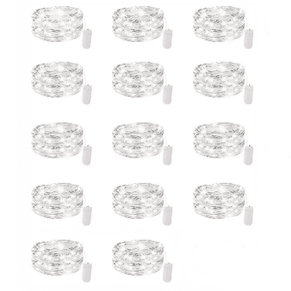 AWLYLNLL 14 Pack Led Fairy Lights Battery Operated String Lights Waterproof Silver Wire 7 Feet 20 Led Firefly Starry Moon Lights for DIY Wedding Party Bedroom Patio Christmas (14 Pack, Warm White)