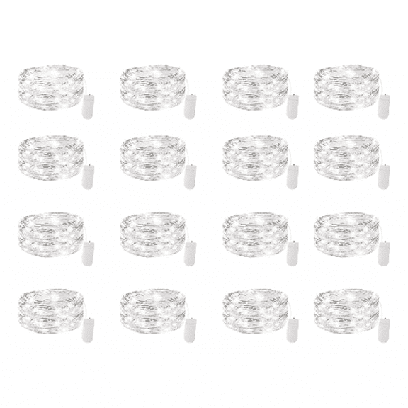 AWLYLNLL 16 Pack Led Fairy Lights Battery Operated String Lights Waterproof Silver Wire 7 Feet 20 Led Firefly Starry Moon Lights for DIY Wedding Party Bedroom Patio Christmas (16 Pack, Warm White)