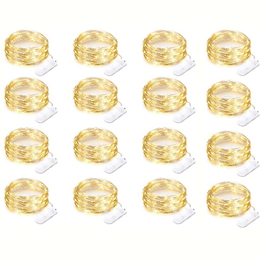 AWLYLNLL 16 Pack Led Fairy Lights Battery Operated String Lights Waterproof Silver Wire 7 Feet 20 Led Firefly Starry Moon Lights for DIY Wedding Party Bedroom Patio Christmas (16 Pack, Warm Yellow)