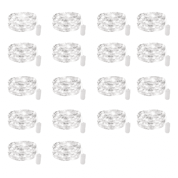 AWLYLNLL 18 Pack Led Fairy Lights Battery Operated String Lights Waterproof Silver Wire 7 Feet 20 Led Firefly Starry Moon Lights for DIY Wedding Party Bedroom Patio Christmas (18 Pack, Warm White)