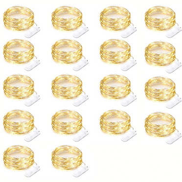 AWLYLNLL 18 Pack Led Fairy Lights Battery Operated String Lights Waterproof Silver Wire 7 Feet 20 Led Firefly Starry Moon Lights for DIY Wedding Party Bedroom Patio Christmas (18 Pack, Warm Yellow)