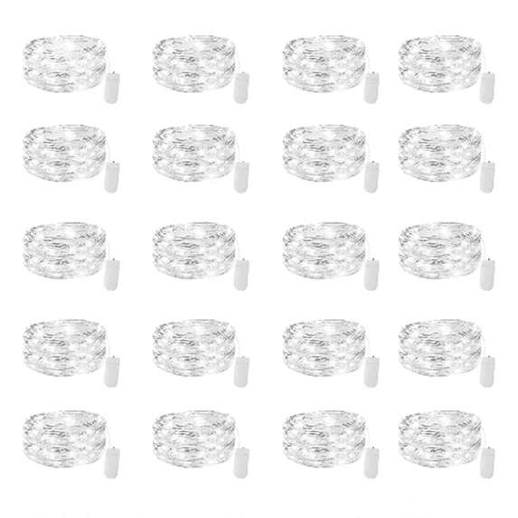 AWLYLNLL 20 Pack Led Fairy Lights Battery Operated String Lights Waterproof Silver Wire 7 Feet 20 Led Firefly Starry Moon Lights for DIY Wedding Party Bedroom Patio Christmas (20 Pack, Warm White)