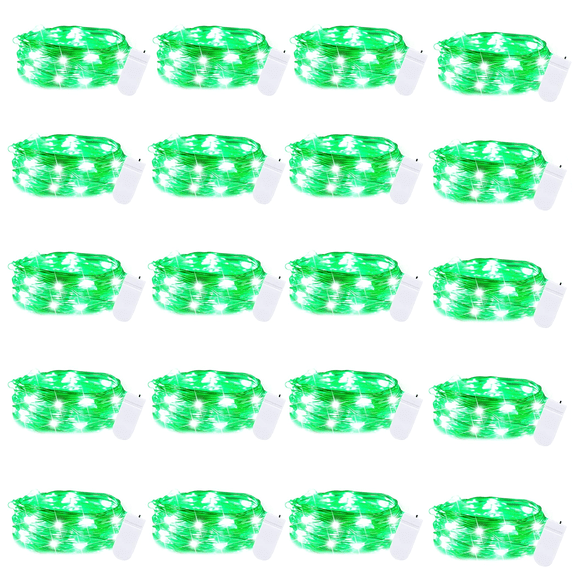AWLYLNLL 20 Pack Led Fairy Lights Battery Operated String Lights Waterproof Silver Wire 7 Feet 20 Led Firefly Starry Moon Lights for DIY Wedding Party Bedroom Patio Christmas (20 Pack, Green)