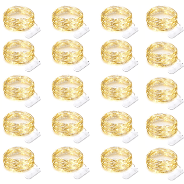 AWLYLNLL 20 Pack Led Fairy Lights Battery Operated String Lights Waterproof Silver Wire 7 Feet 20 Led Firefly Starry Moon Lights for DIY Wedding Party Bedroom Patio Christmas (20 Pack, Warm Yellow)