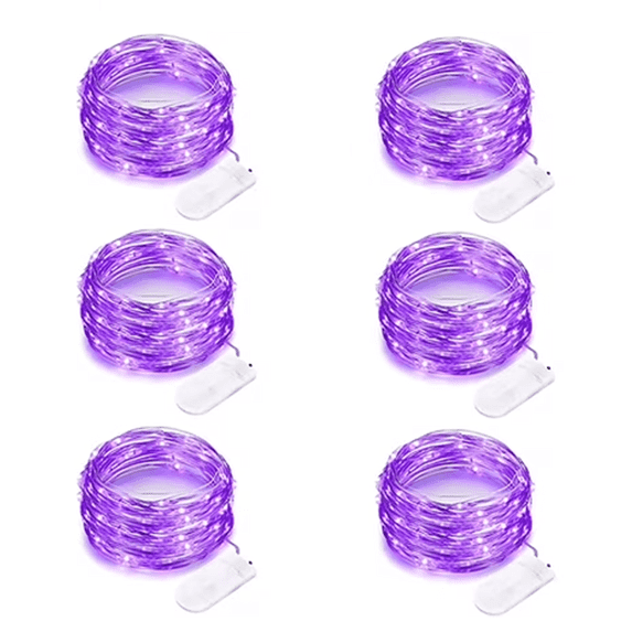 AWLYLNLL 6 Pack Led Fairy Lights Battery Operated String Lights Waterproof Silver Wire 7 Feet 20 Led Firefly Starry Moon Lights for DIY Wedding Party Bedroom Patio Christmas (6 Pack, Purple)