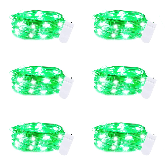 AWLYLNLL 6 Pack Led Fairy Lights Battery Operated String Lights Waterproof Silver Wire 7 Feet 20 Led Firefly Starry Moon Lights for DIY Wedding Party Bedroom Patio Christmas (6 Pack, Green)