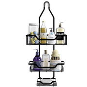 AWLYLNLL Anti-Swing Hanging Shower Caddy, Over Head Shower Organizer Rustproof with Hooks for Towels, Sponge and more, Stainless Steel Black