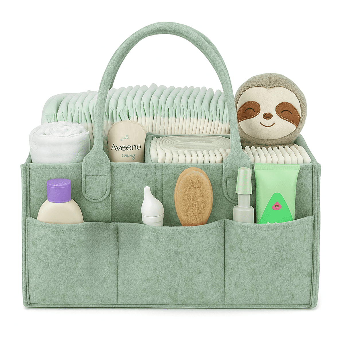 Baby Diaper Caddy Organizer Nursery Basket Set Baby Basket Gift Registry Baby Shower List Baby Must Haves Essentials Neutral Baby Stuff For Newborn - Green