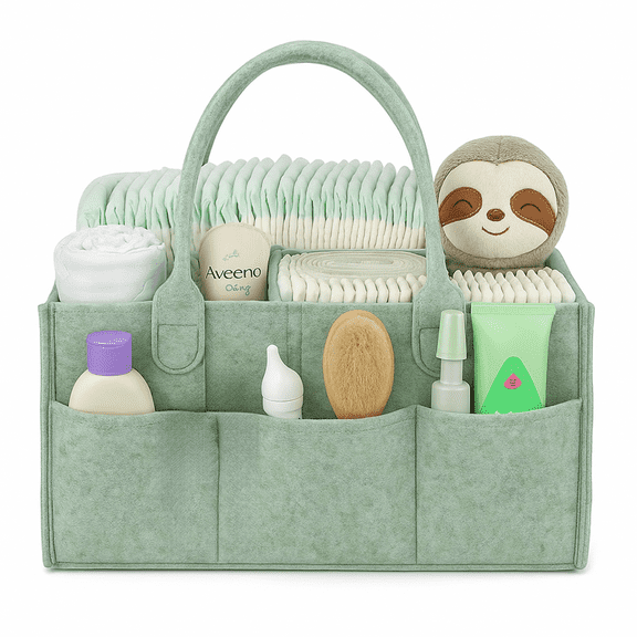 AWLYLNLL Baby Diaper Caddy Organizer Nursery Basket Set Baby Basket Gift Registry Baby Shower List Baby Must Haves Essentials Neutral Baby Stuff For Newborn - Green