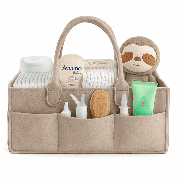 AWLYLNLL Baby Diaper Caddy Organizer Nursery Basket Set Baby Basket Gift Registry Baby Shower List Baby Must Haves Essentials Neutral Baby Stuff For Newborn - khaki