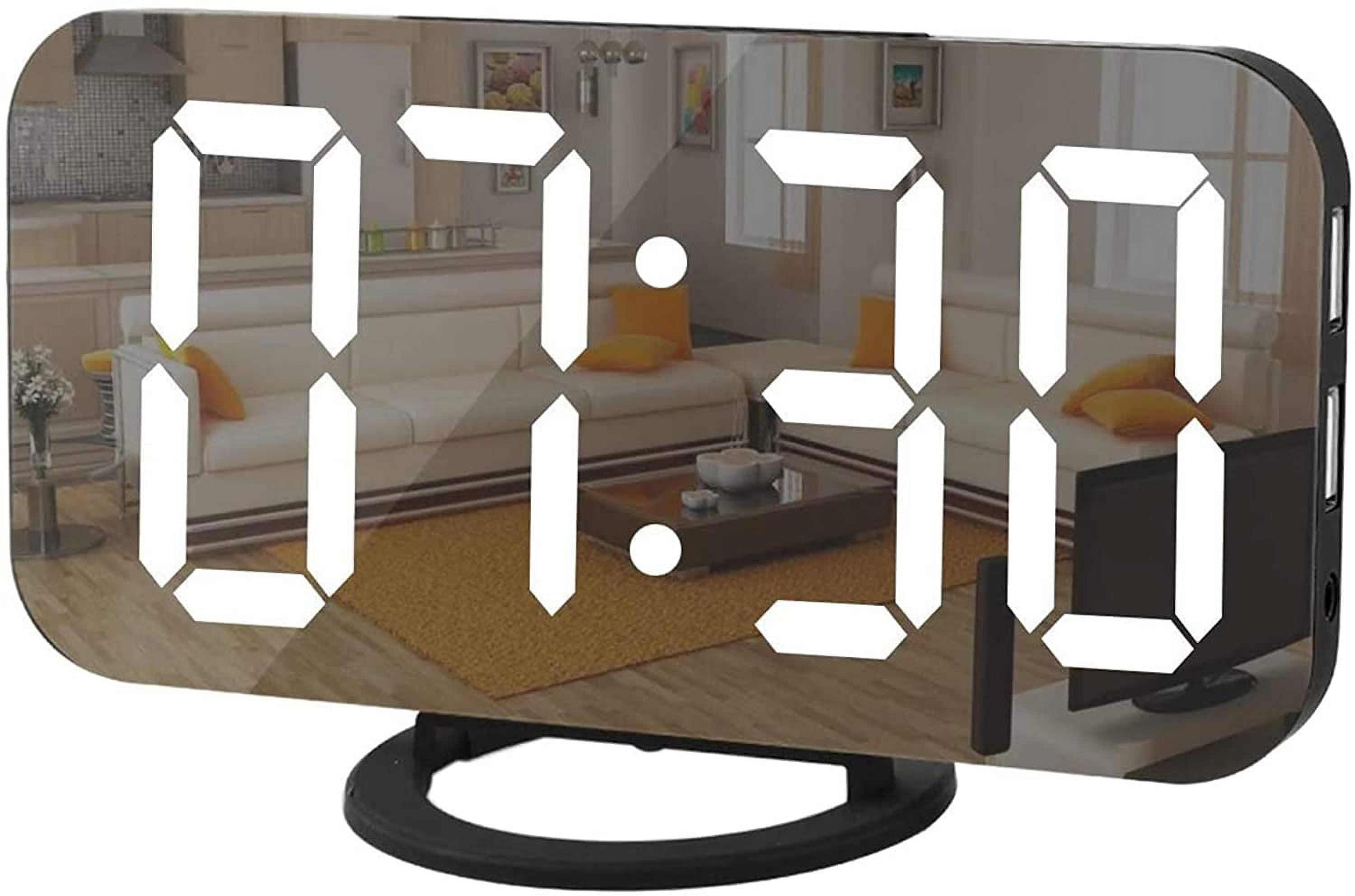 AWLYLNLL Digital Clock Large Display, LED Electric Alarm Clocks Mirror Surface for Makeup with Diming Mode, 3 Levels Brightness, Dual USB Ports Modern Decoration for Home Bedroom Decor-Black - Walmart.com