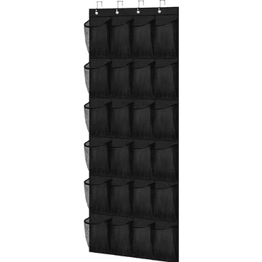AWLYLNLL Over the Door Shoe Rack for Door with 24 Large Mesh Pockets Size 13 Fitted Hanging Shoe Organizer Sturdy Closet Door Shoe Storage Holder, Black