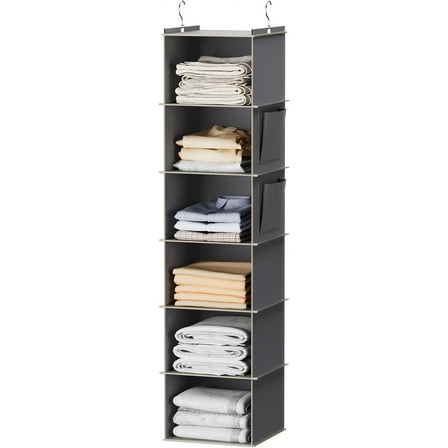 AWLYLNLL Hanging Closet Organizer and Storage, 6-Shelf Closet Hanging Storage Shelves, Grey