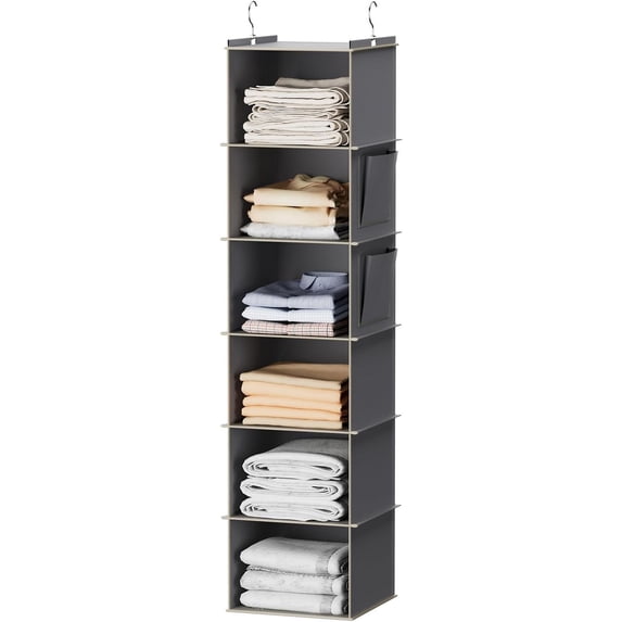 AWLYLNLL Hanging Closet Organizer and Storage, 6-Shelf Closet Hanging Storage Shelves, Grey