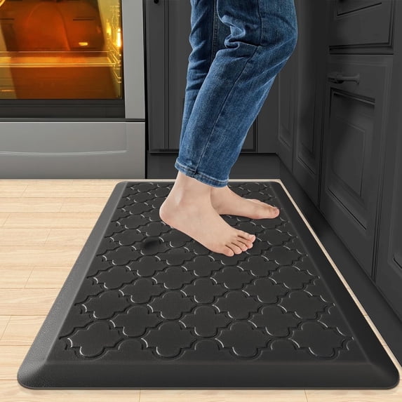 AWLYLNLL Kitchen Mat Cushioned Anti Fatigue Rug 17.3"x29.5" Waterproof, Non Slip, Standing and Comfort Desk/Floor Mats for House Sink Office (Black)