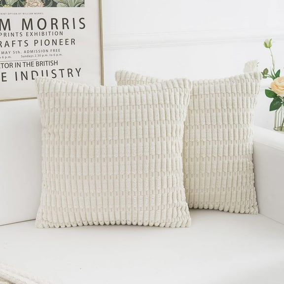AWLYLNLL Pack of 2 Corduroy Decorative Throw Pillow Covers 18x18 Inch Soft Boho Striped Pillow Covers Modern Farmhouse Christmas Home Decor for Sofa Living Room Couch Bed Cream White