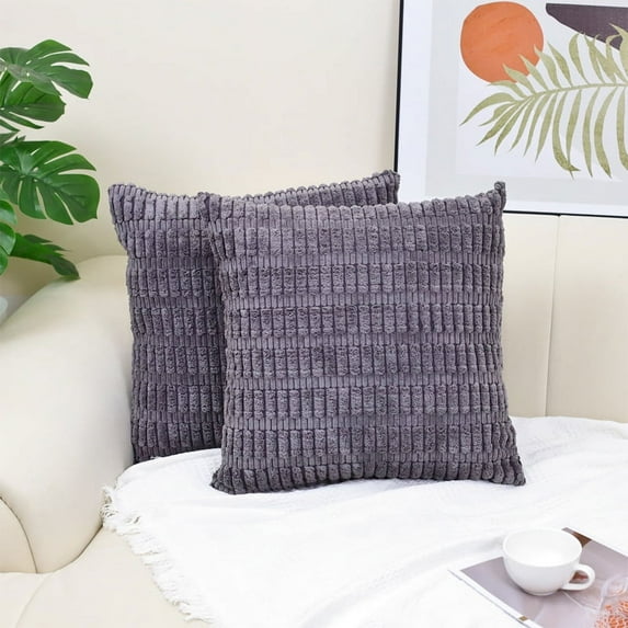 AWLYLNLL Pack of 2 Corduroy Decorative Throw Pillow Covers 18x18 Inch Soft Boho Striped Pillow Covers Modern Farmhouse Home Decor for Sofa Living Room Couch Bed Dark Grey