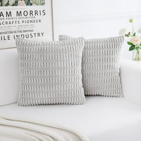 AWLYLNLL Pack of 2 Corduroy Decorative Throw Pillow Covers 18x18 Inch Soft Boho Striped Pillow Covers Modern Farmhouse Home Decor for Sofa Living Room Couch Bed Light Grey