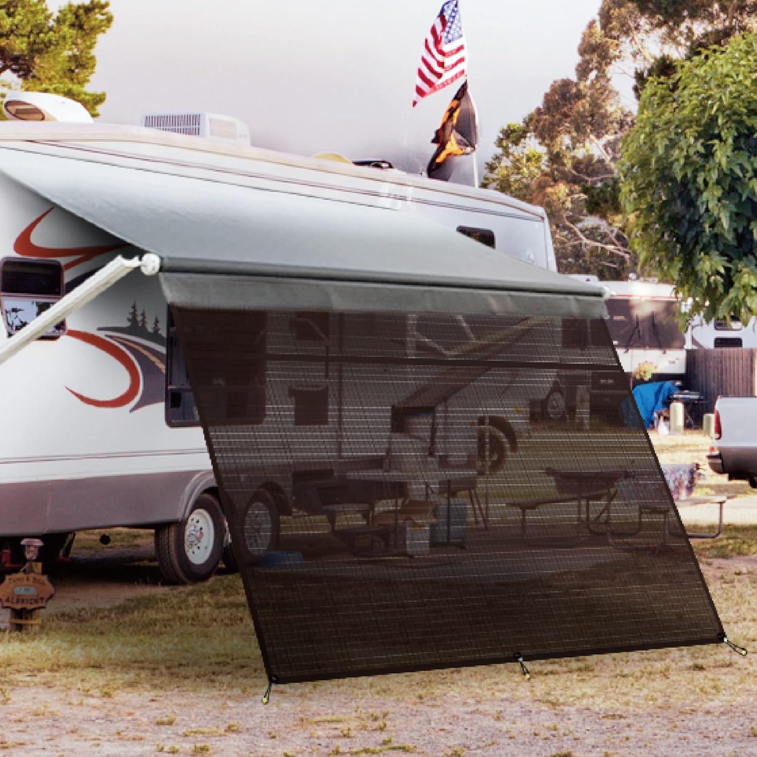 AWNLUX RV Awning Sun Shade Screen with Zipper, 7' X 10' 2'' Black