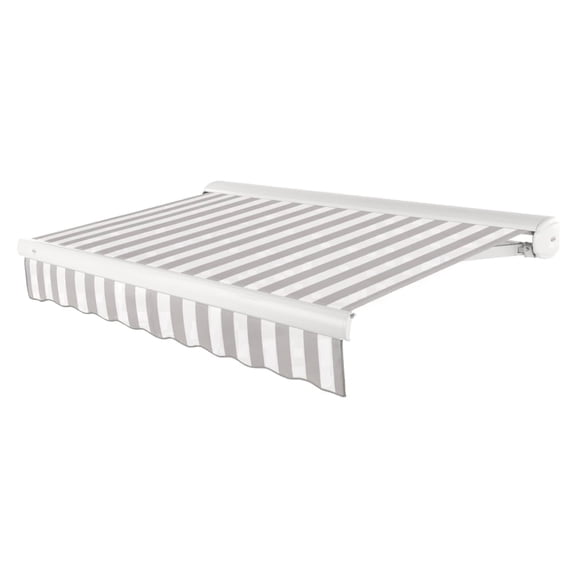 AWNTECH 14x10 Key West Left Motor Patio Retractable Awning Outdoor Canopy Sun Shade with Heavy-Duty Cassette, Gray and White Stripe