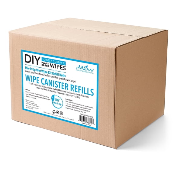 AWOW Professional DIY Wet Wipe Refill Rolls for Canisters, Dry Wipes Add Your Own Cleaning Solution, Plant-Based Refill Rolls, 12 Rolls