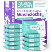 AWOW Professional Adult Wipes for Incontinence & Cleansing, Large Disposable Washcloths, Aloe & Vitamin E, Unscented, 50 Count (12 Packs, 600 Wipes Total)