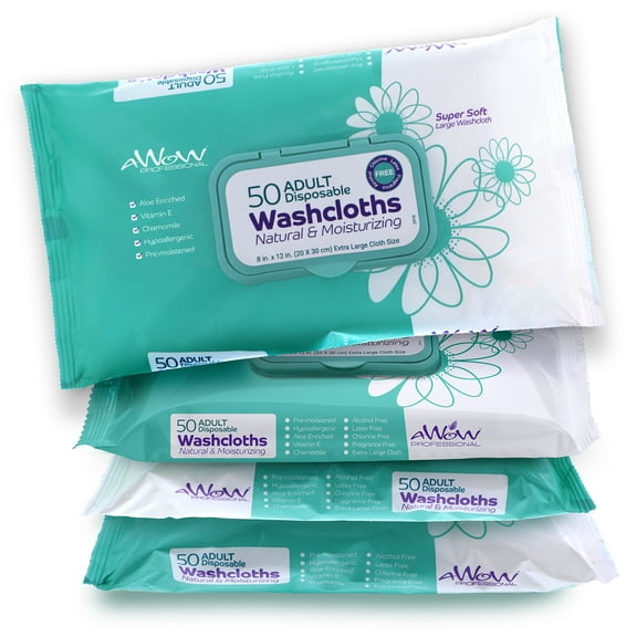 AWOW Professional Lg Natural Adult Incontinence Disposable Washcloths 4Pk