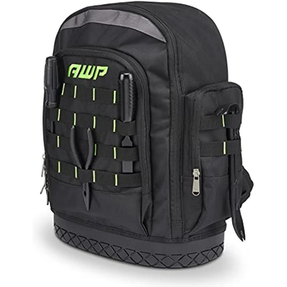 AWP Extreme Tool Backpack, Heavy-Duty Tool Bag with Padded Shoulder, Back, and Waist Straps, Water-Resistant Construction Black