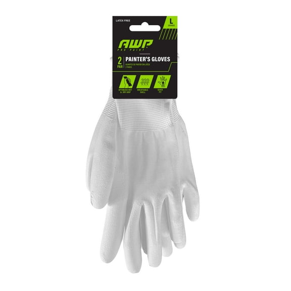 AWP Pro Paint Painter's Work Gloves, Latex Free- Men's Large, White, 2 Pair