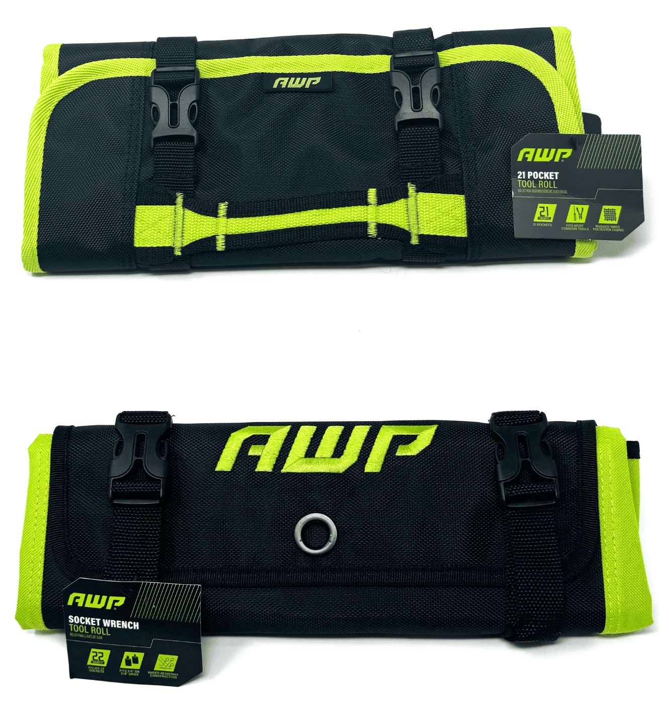 AWP Socket Wrench & Pocket Tool Roll Bundle | Holds 21 & 22 Sockets | Fits 1/4'' & 3/8'' Drive | Rugged Water-Resistant Tool Storage for Mechanics, Contractors, ATV, RV, and Mobile Service Use