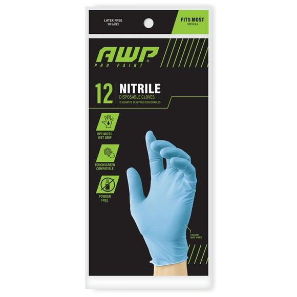 AWP by Big Time Products Pro Paint Nitrile Gloves Unisex Disposable Latex-Freen Touchscreen Compatible, Blue, 12 Pieces