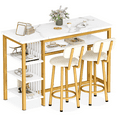 thumbnail image 1 of AWQM 3 Pieces Bar Table Set with Storage Shelves, Faux Marble Kitchen Table and Chairs Set, Counter Height Dining Set with 2 PU Upholstered Bar Stools, Pub Table Set for Kitchen Island, White+Gold, 1 of 7