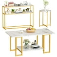 thumbnail image 1 of AWQM 3 Pieces Living Room Table Set Faux Marble Coffee Table with Round End Side Table and Console Table Modern Coffee Table Set with Gold Metal Frame for Home Office White, 1 of 8