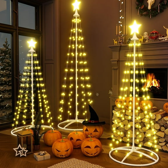 AWQM 3pcs Christmas Tree Lights Decorations for Outdoor/Indoor,Christmas Lighted Tree Light up Trees,Artificial LED Tree for Holiday Party Decor,448 Warm Lights,4FT+5FT+6FT