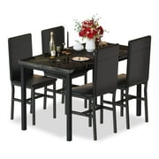 AWQM 5-Peice Dining Table Set, Faux Marble Dining Room Table and Chairs Set, Rectangle Kitchen Table Set with Durable Metal Frame and Upholstered Chairs, for Dining Room, Kitchen, Black