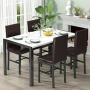 AWQM 5 Peice Dining Table Set, Faux Marble Dining Room Table and Chairs Set, Rectangle Kitchen Table Set with Durable Metal Frame and Upholstered Chairs, White