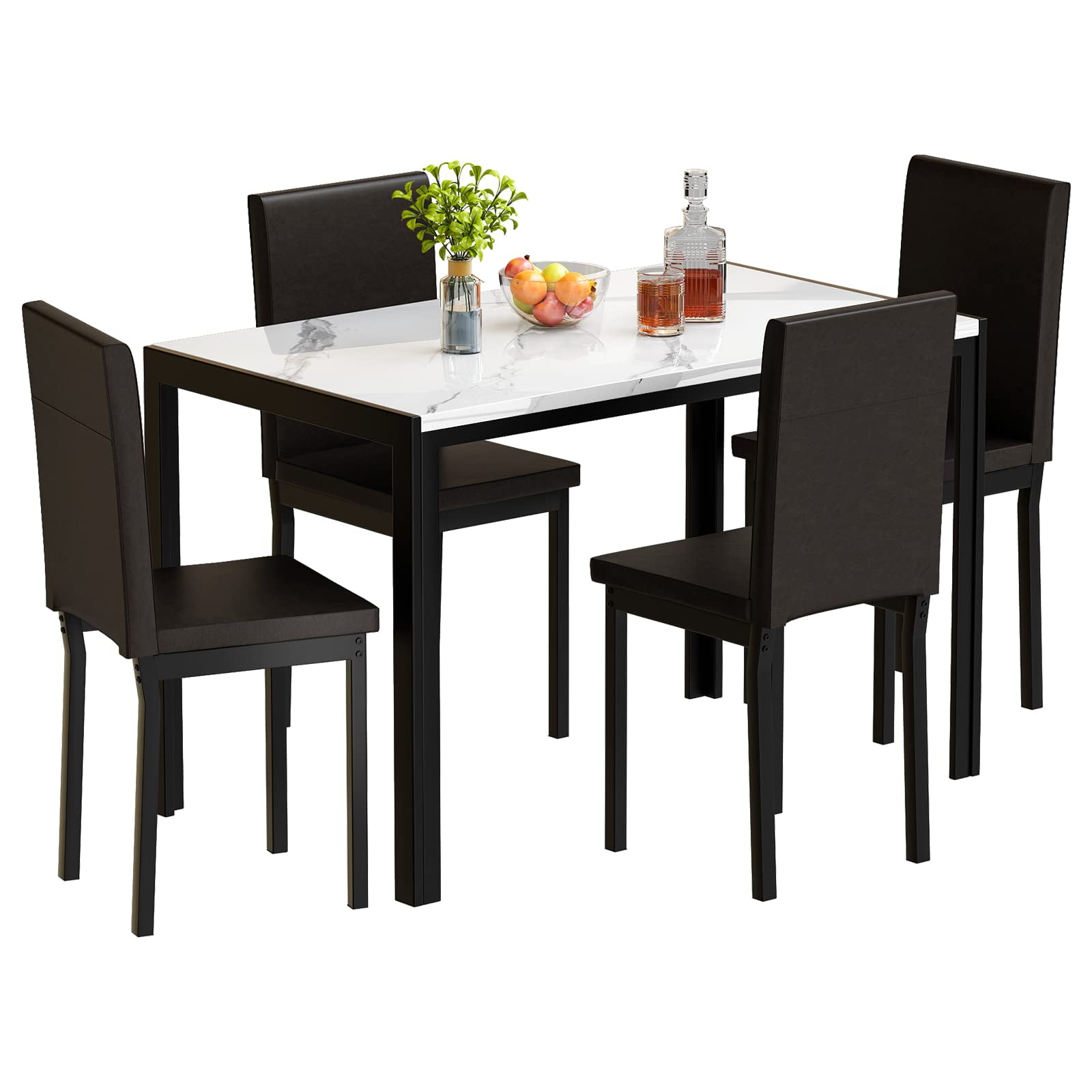 AWQM 5 Peice Dining Table Set, Faux Marble Dining Room Table and Chairs ...