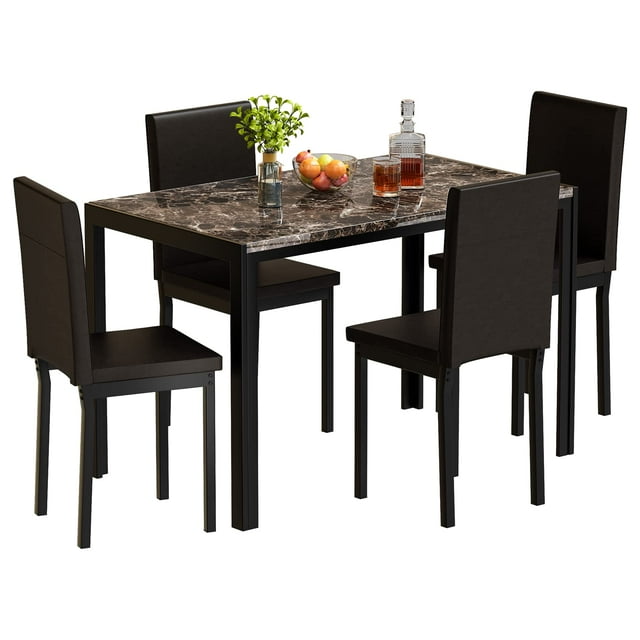 AWQM 5 Peice Dining Table Set, Faux Marble Dining Room Table and Chairs