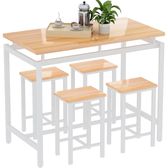 AWQM 5 Piece Bar Table Set, Kitchen Counter Height Table with 4 Stools, Home Kitchen Breakfast Table, Beige