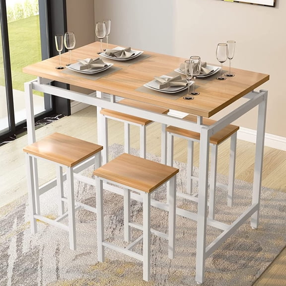 AWQM Bar Table Set,5 Pcs Dining Table Set,Counter Height Table with 4 Chairs, Kitchen Table and Chairs for 4, Wood Pub Table Set, Dining Room Table Set for Small Space,Beige